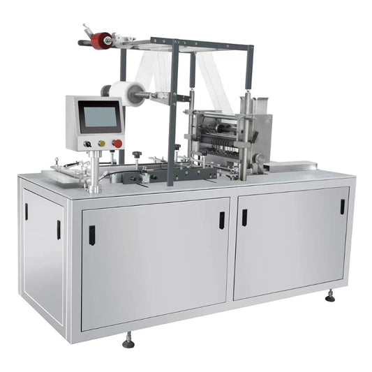 Automatic perfume box cellophane wrapping machine, cellophane box packing machine, flat push packing machine