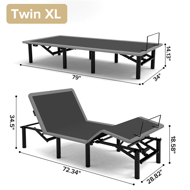 Adjustable Bed Frame with Massage Head & Foot Incline Twin XL Size Wireless Remote, two types of USB ports: Type-A and Type-C