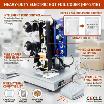 Batch Coding HP-241 B Electric Color Ribbon Hot Coding Printer Date Coding Machine - CECLE Machine