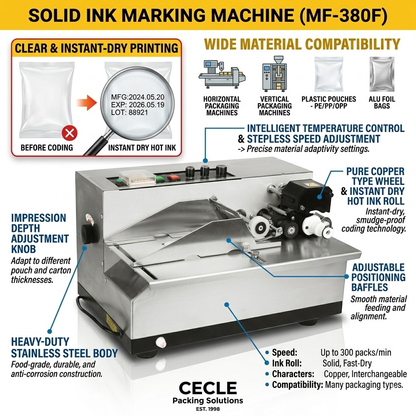 Batch Coding Machine MY-380F Solid Dry Ink Roll Coding Card Bag Date Printer Machine,Batch Coding Machine - CECLE Machine