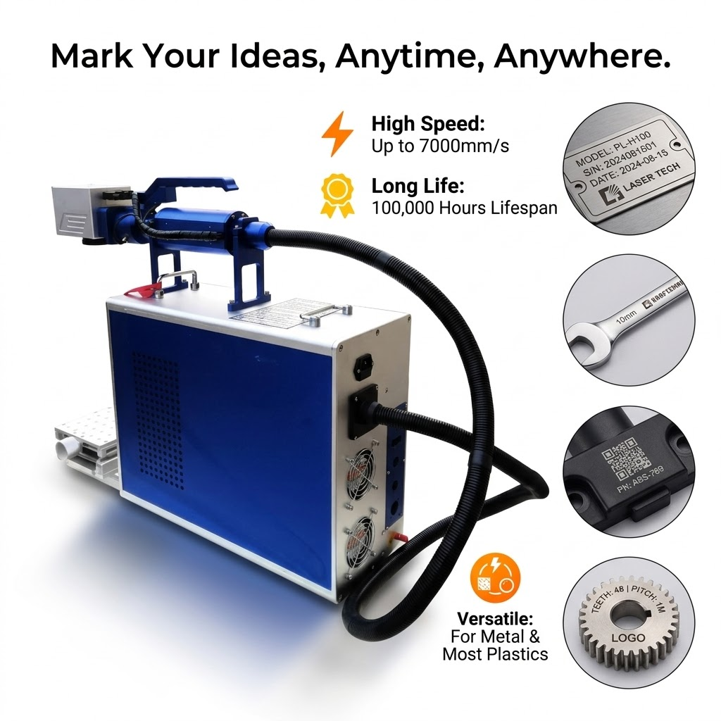 One-piece handheld stable portable fiber laser marking machine for metals&non-metals
