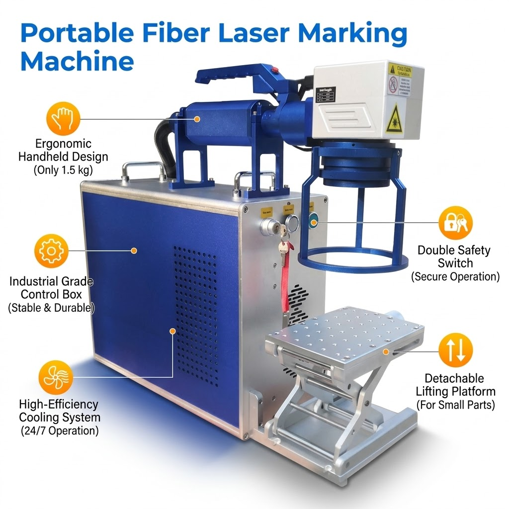One-piece handheld stable portable fiber laser marking machine for metals&non-metals