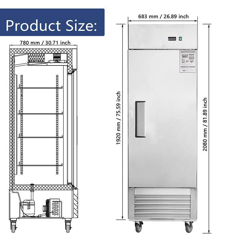 Freezer Single Door 27"W Reach - in Freezer 18.68 Cu.ft.Upright Cooling