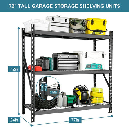 Garage Shelving Heavy Duty 72"H*77"W 6000LBS Heavy Duty Shelving Adjustable 3 Tier Metal Shelving