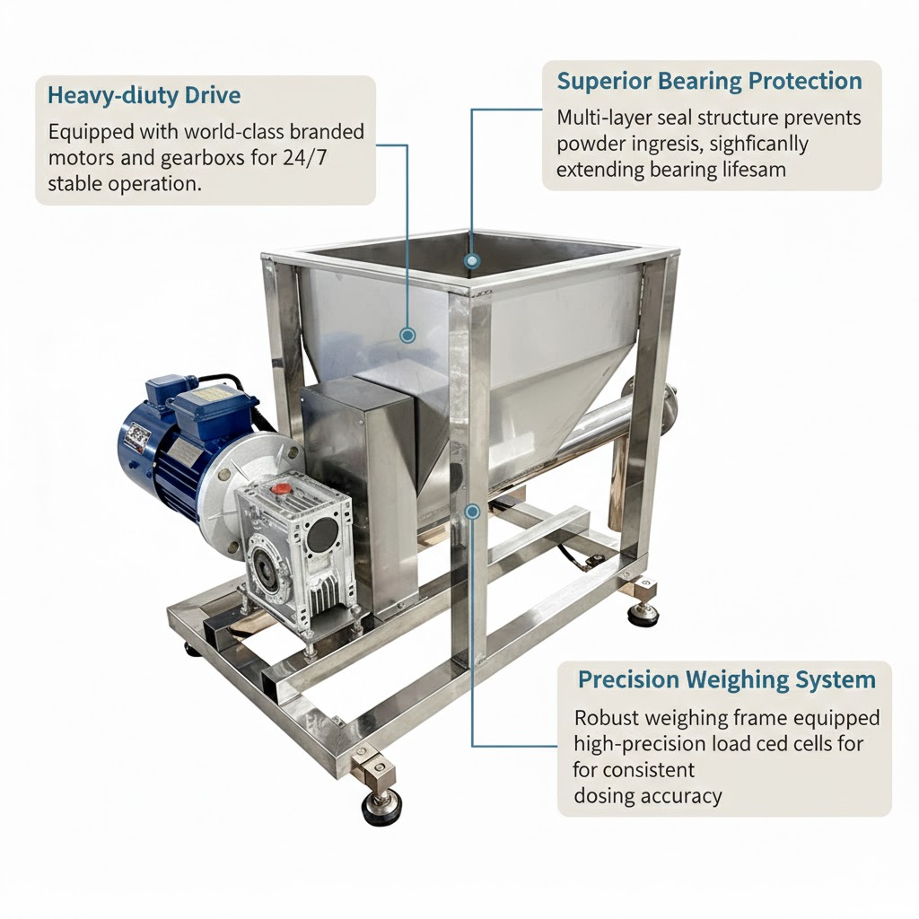 High-precision loss-in-weight screw feeder for powder dosing and industrial feeding