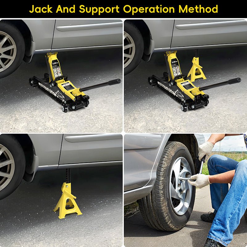 Lifting Range 3.35" - 14.17",2.25Ton Hydraulic Floor Jack,3 Ton Jack Stands