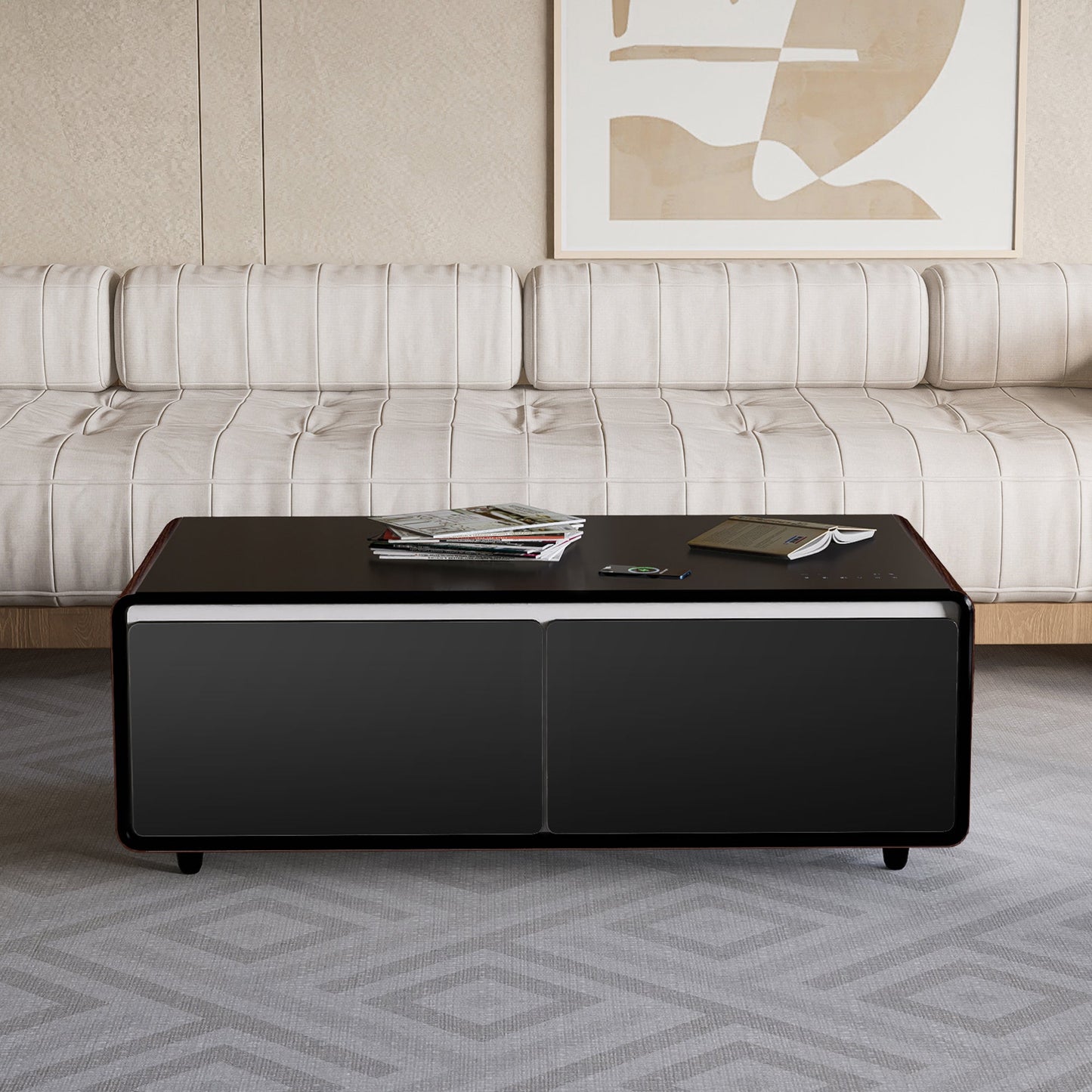 Modern Smart Coffee Table with Built - in Fridge, Bluetooth Speaker