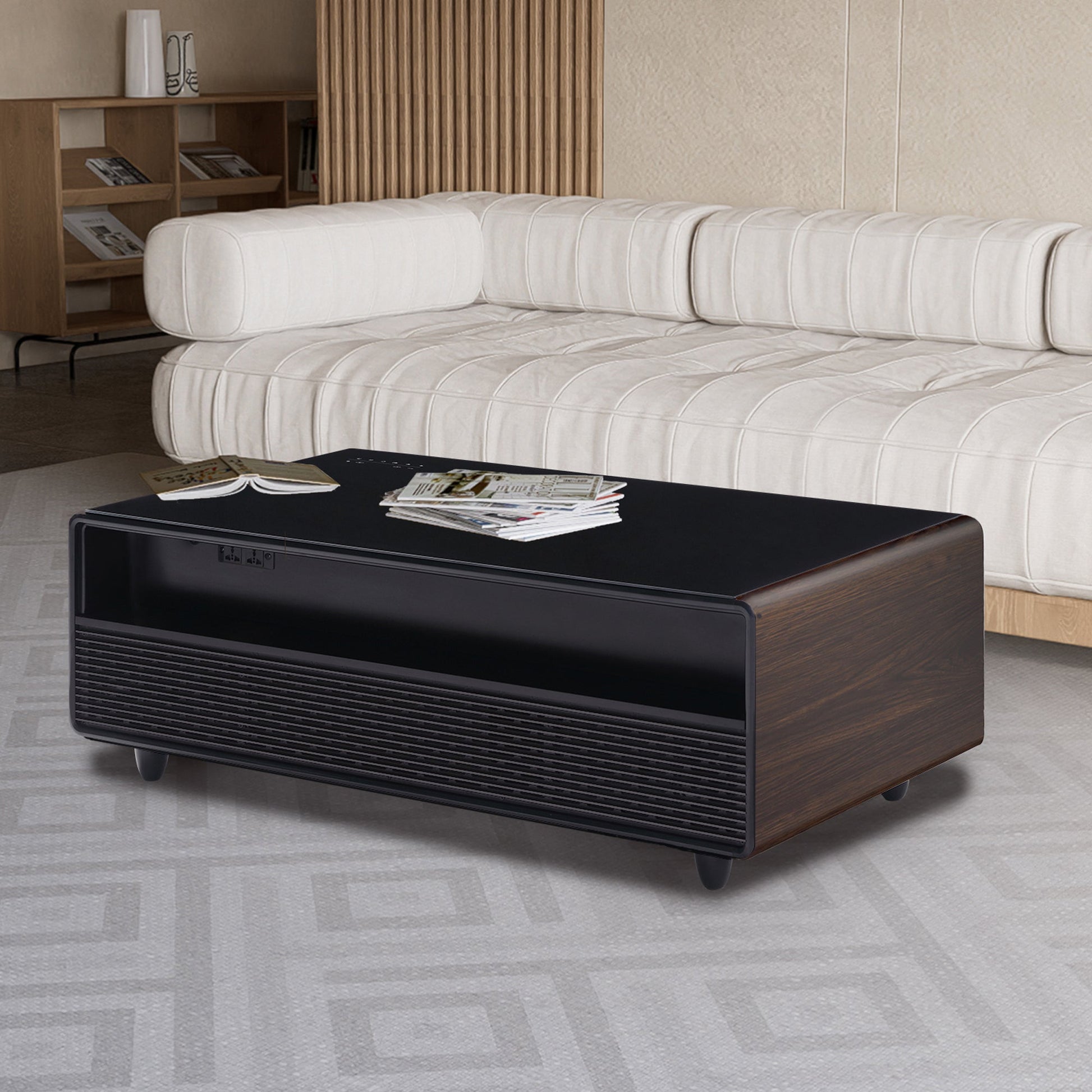 Modern Smart Coffee Table with Built - in Fridge, Bluetooth Speaker