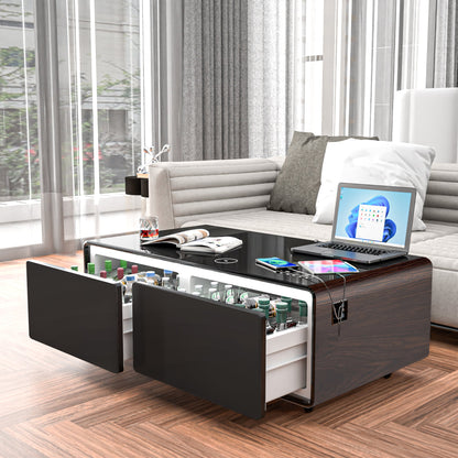 Modern Smart Coffee Table with Built - in Fridge, Bluetooth Speaker