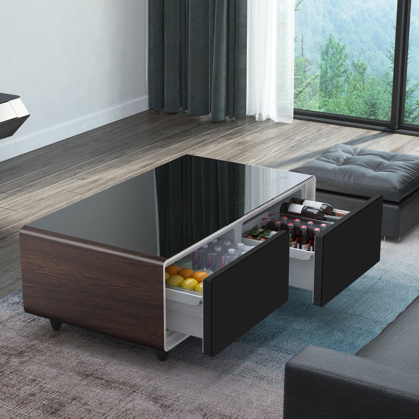 Modern Smart Coffee Table with Built - in Fridge, Bluetooth Speaker