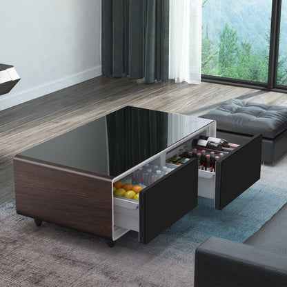 Modern Smart Coffee Table with Built - in Fridge, Bluetooth Speaker