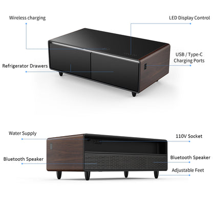 Modern Smart Coffee Table with Built - in Fridge, Bluetooth Speaker