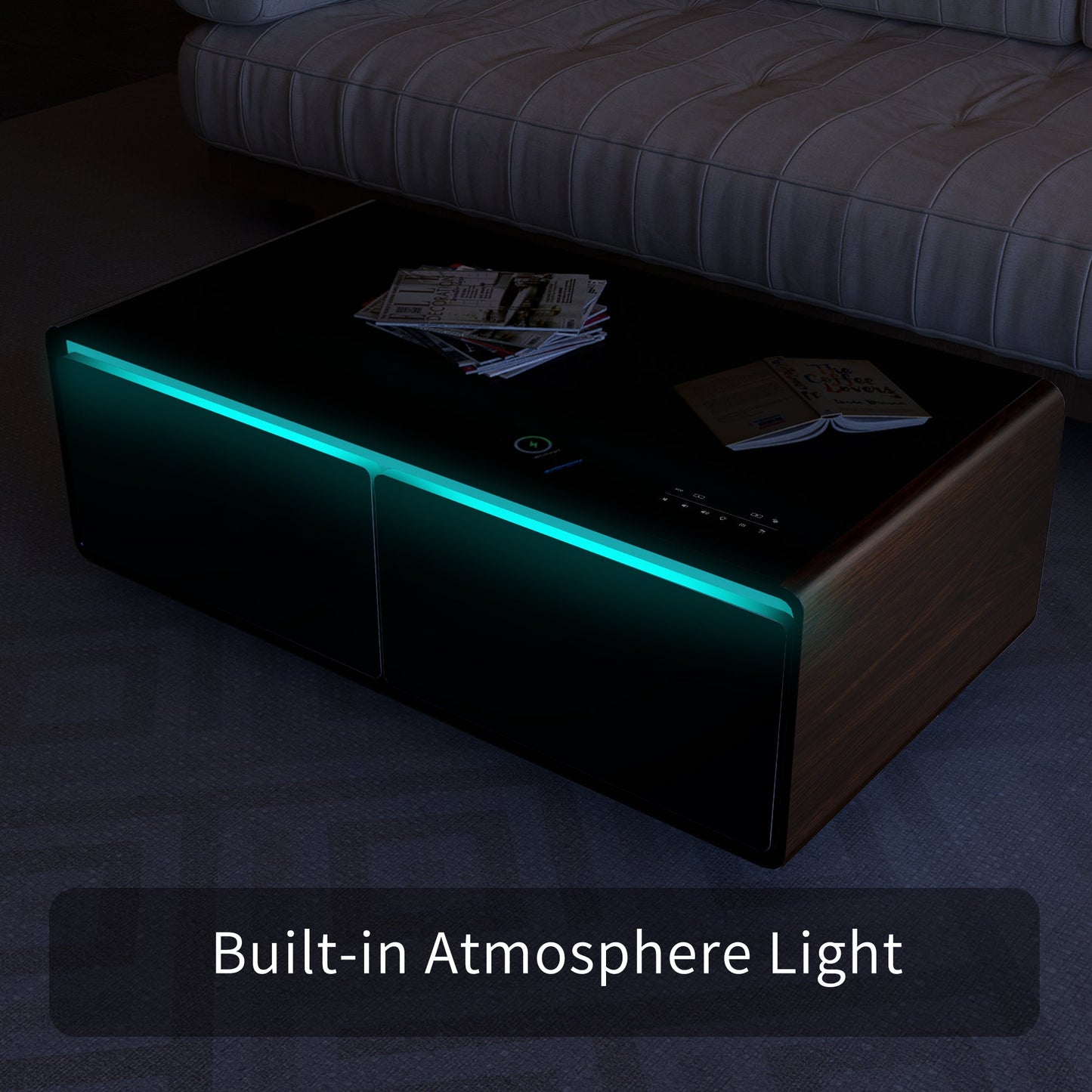 Modern Smart Coffee Table with Built - in Fridge, Bluetooth Speaker