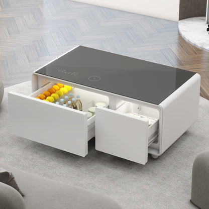 Modern Smart Coffee Table with Built - in Fridge Bluetooth Speaker Black