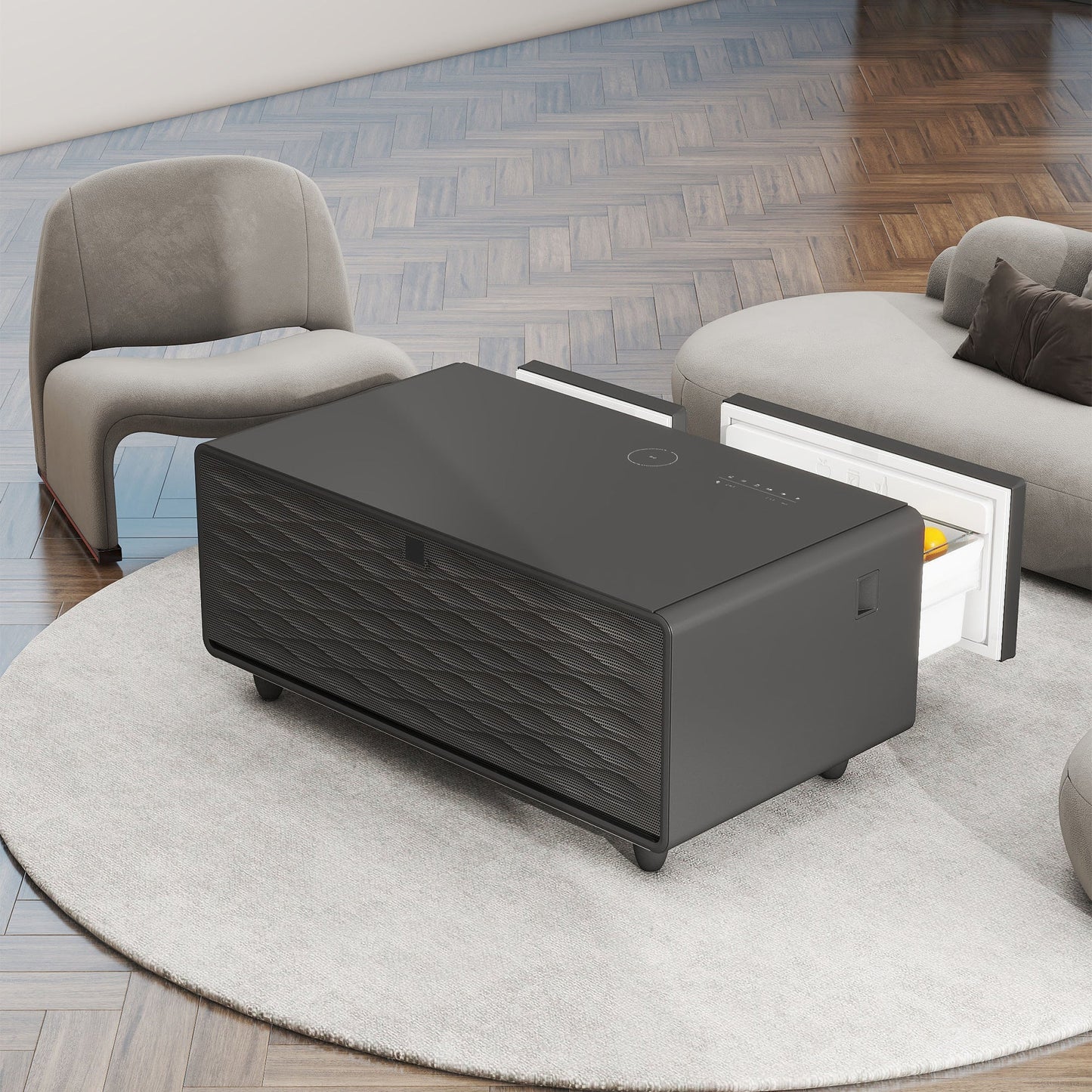 Modern Smart Coffee Table with Built - in Fridge Bluetooth Speaker Black