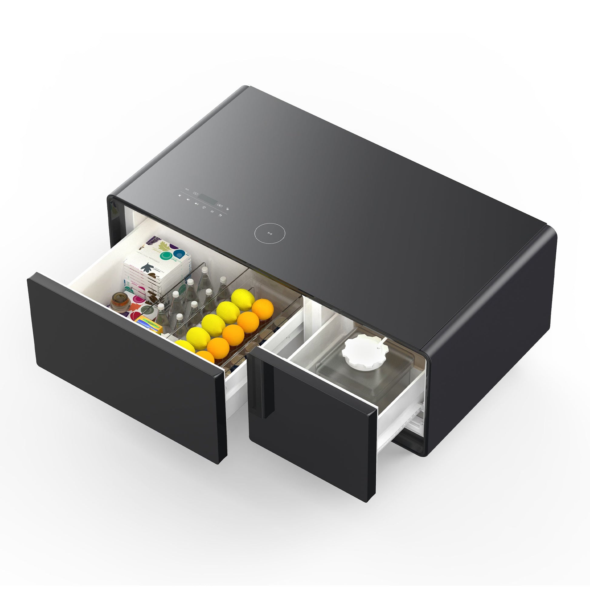 Modern Smart Coffee Table with Built - in Fridge Bluetooth Speaker Black