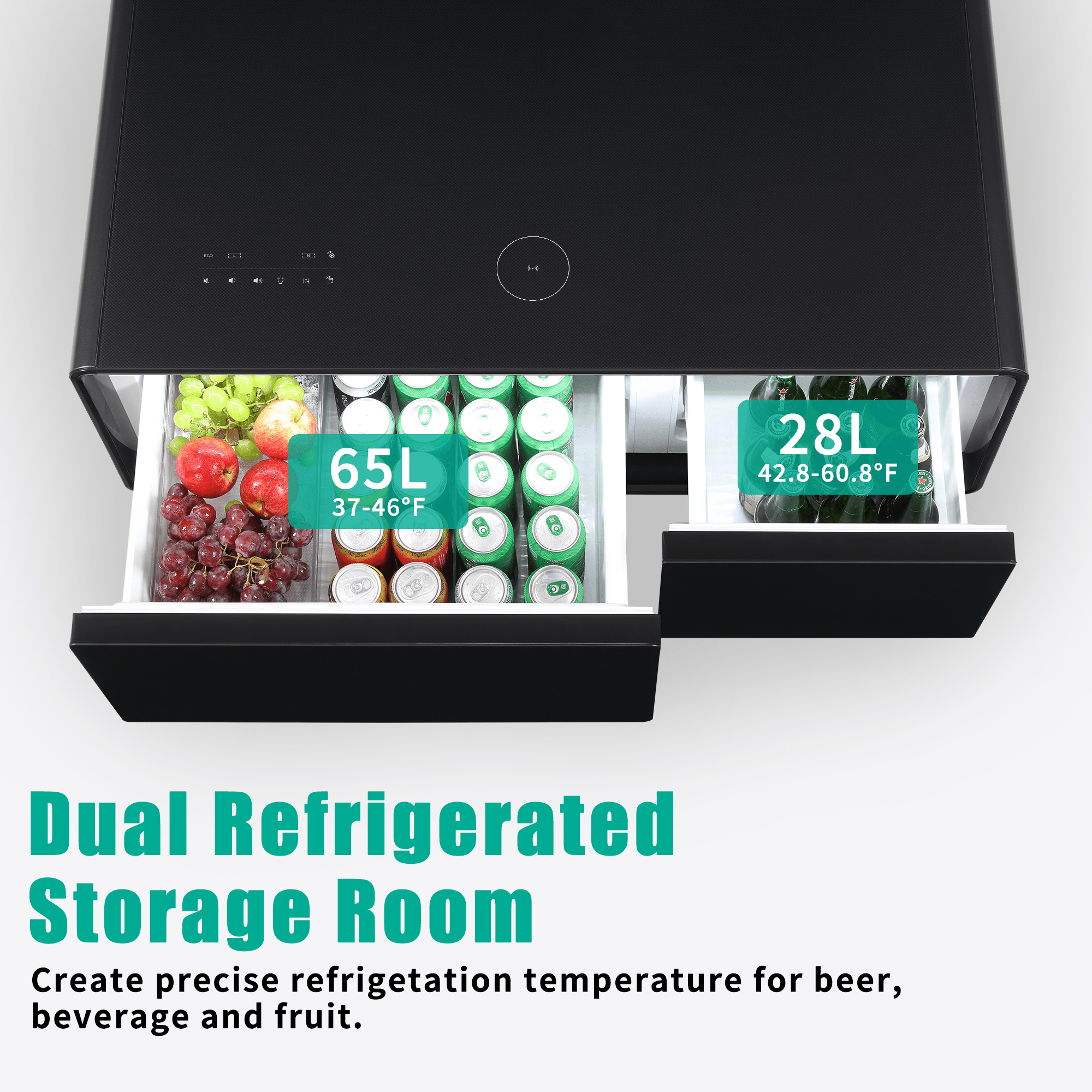 Modern Smart Coffee Table with Built - in Fridge Bluetooth Speaker Black