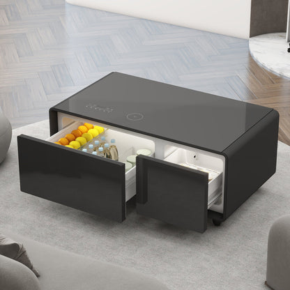 Modern Smart Coffee Table with Built - in Fridge Bluetooth Speaker Black