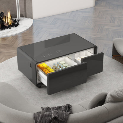 Modern Smart Coffee Table with Built - in Fridge Bluetooth Speaker Black