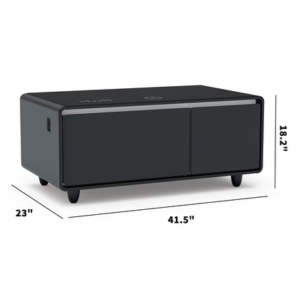 Modern Smart Coffee Table with Built - in Fridge Bluetooth Speaker Black