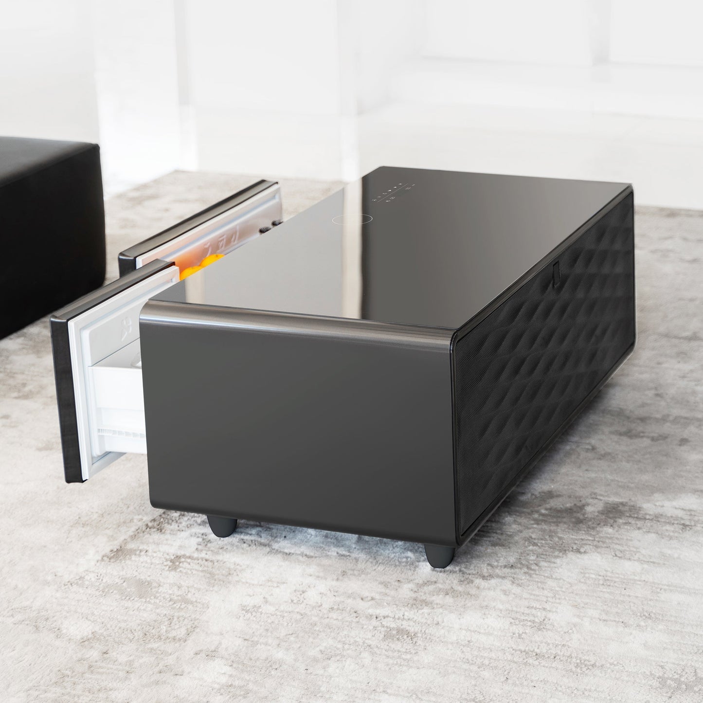 Modern Smart Coffee Table with Built - in Fridge Bluetooth Speaker Black