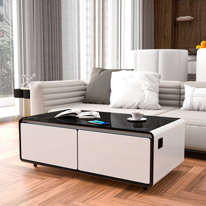 Modern Smart Coffee Table with Built - in Fridge Power Socket White