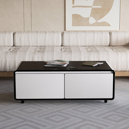 Modern Smart Coffee Table with Built - in Fridge Power Socket White