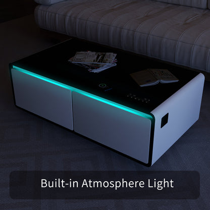 Modern Smart Coffee Table with Built - in Fridge Power Socket White