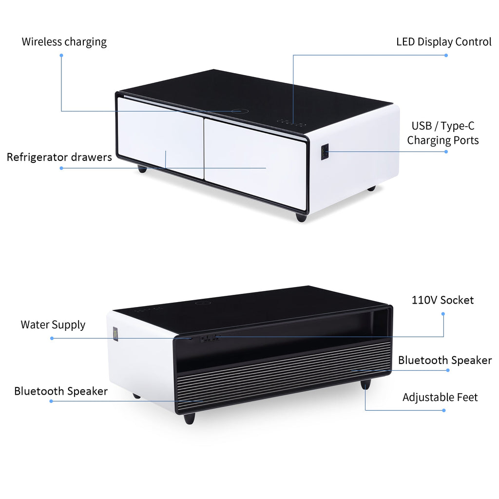 Modern Smart Coffee Table with Built - in Fridge Power Socket White