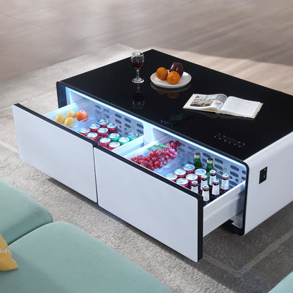 Modern Smart Coffee Table with Built - in Fridge Power Socket White