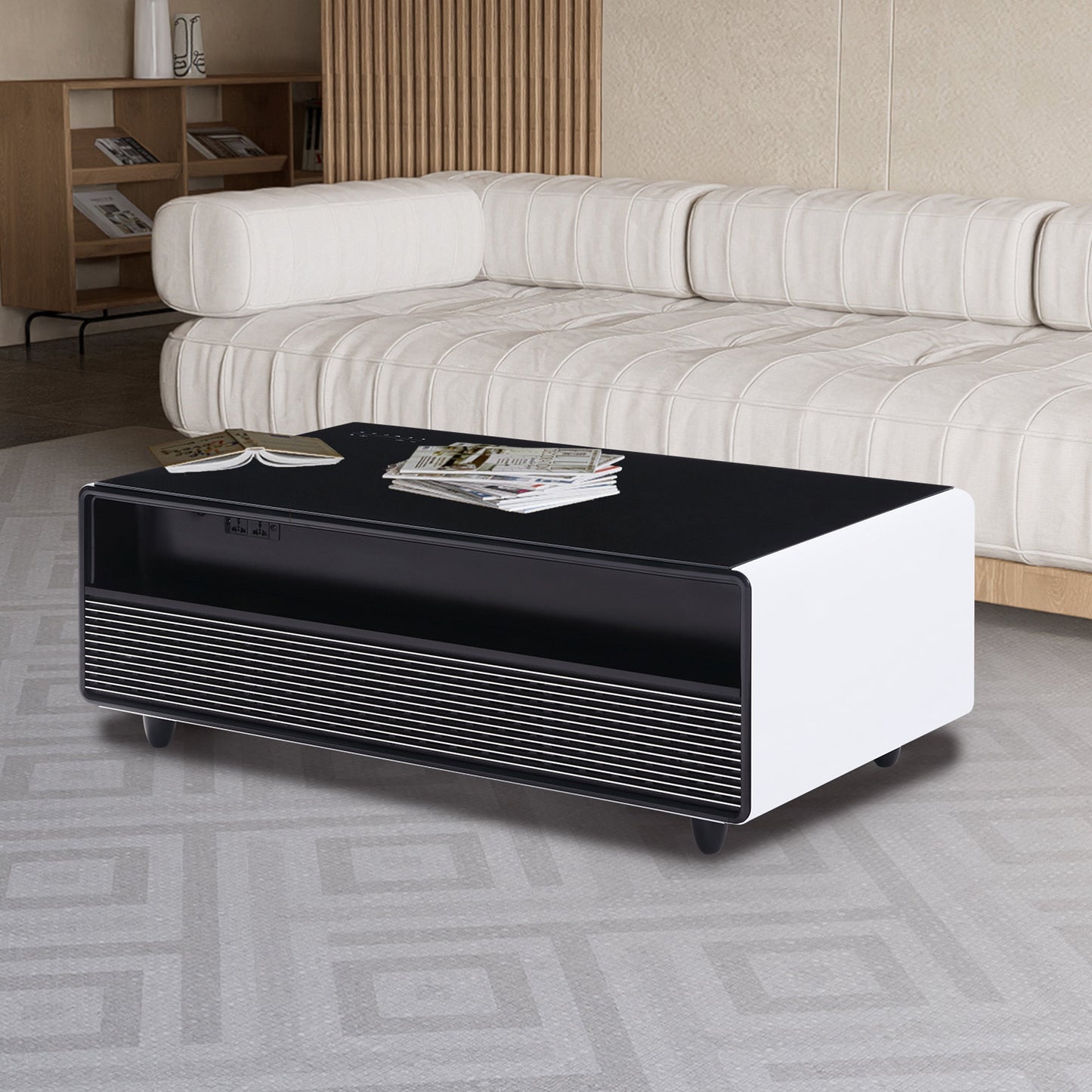 Modern Smart Coffee Table with Built - in Fridge Power Socket White