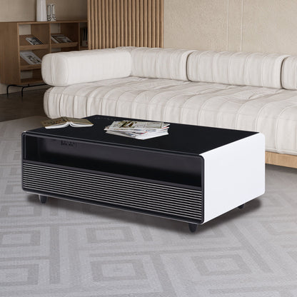 Modern Smart Coffee Table with Built - in Fridge Power Socket White