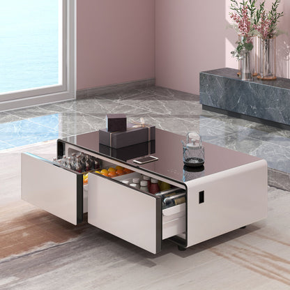 Modern Smart Coffee Table with Built - in Fridge Power Socket White