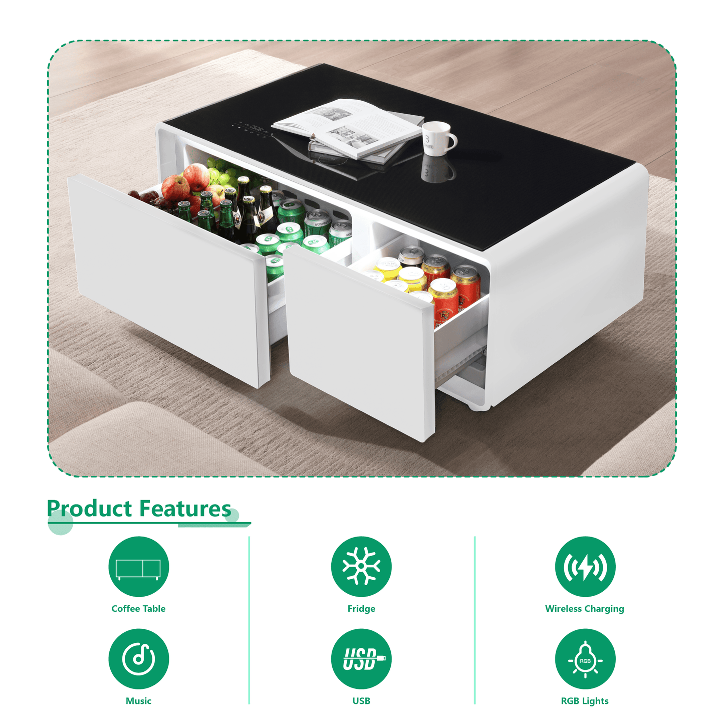 Modern Smart Coffee Table with Built - in Fridge Touch Control Panel