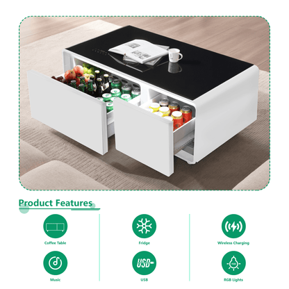 Modern Smart Coffee Table with Built - in Fridge Touch Control Panel