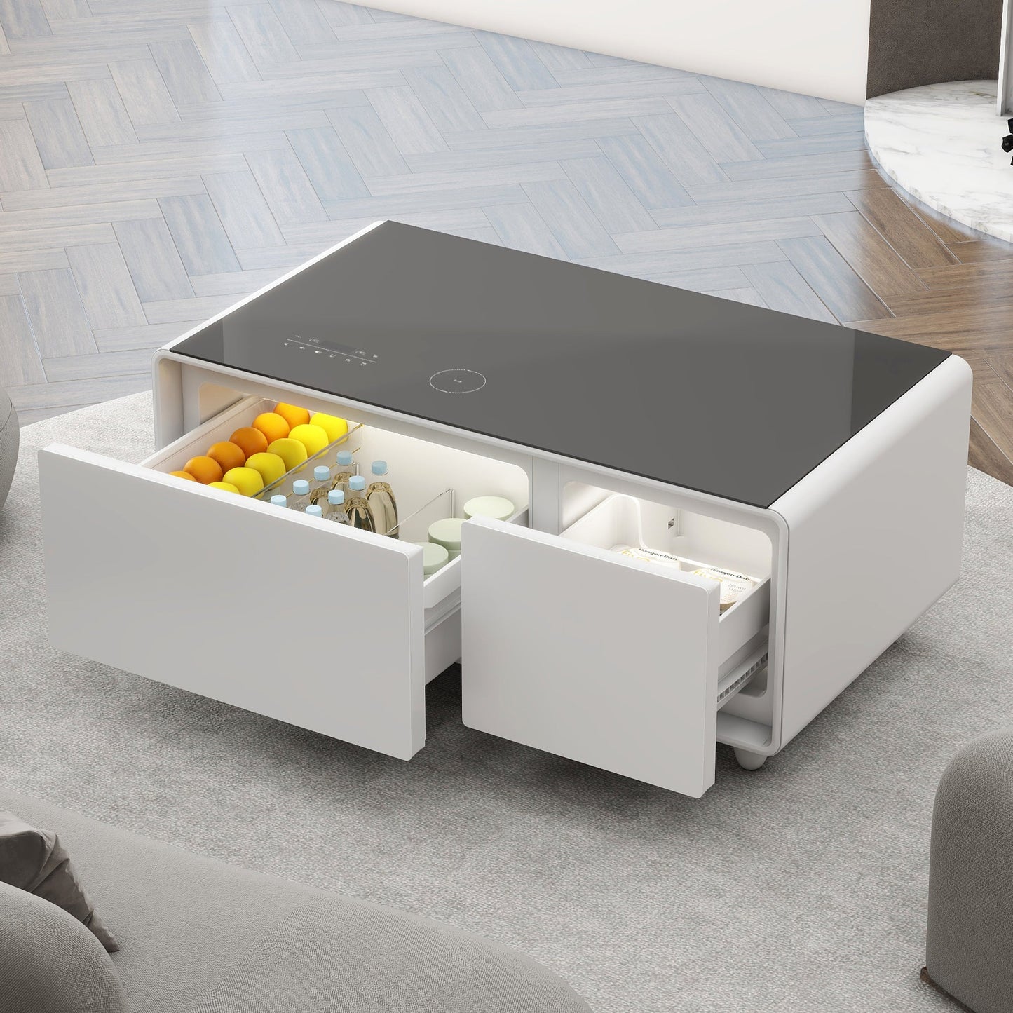 Modern Smart Coffee Table with Built - in Fridge Touch Control Panel