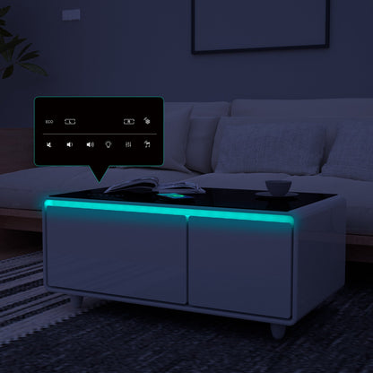 Modern Smart Coffee Table with Built - in Fridge Touch Control Panel