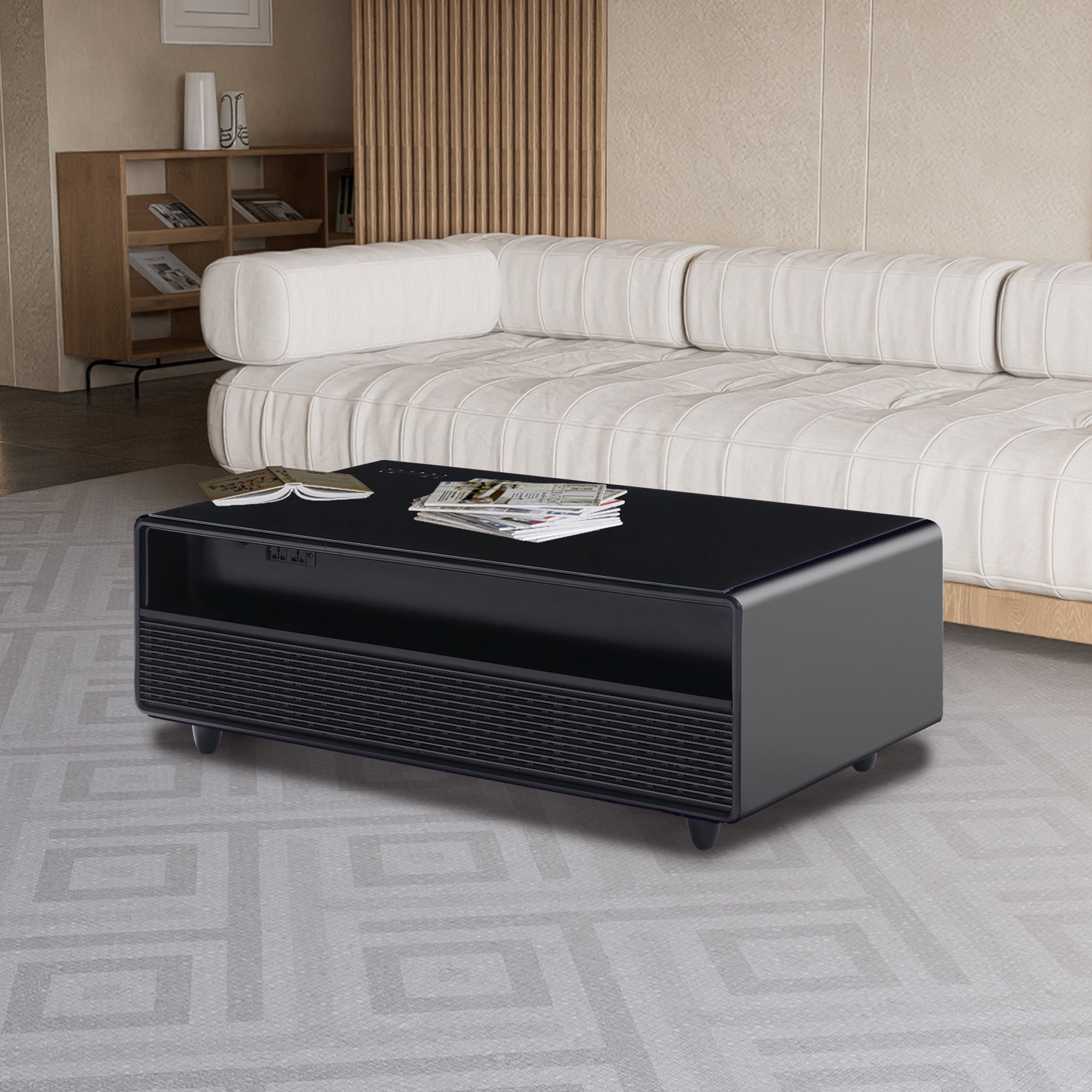 Modern Smart Coffee Table with Built - in Fridge Touch Control Panel