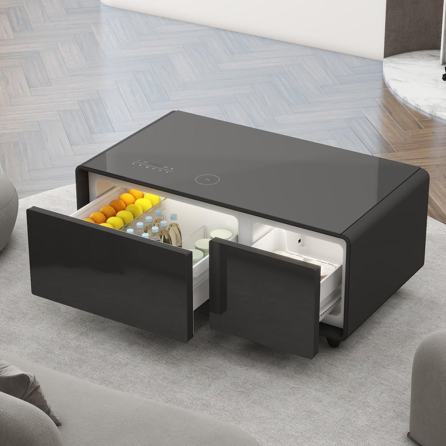 Modern Smart Coffee Table with Built - in Fridge Touch Control Panel