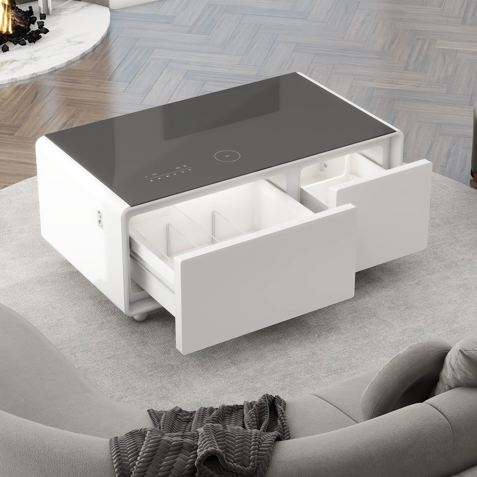 Modern Smart Coffee Table with Built - in Fridge Touch Control Panel