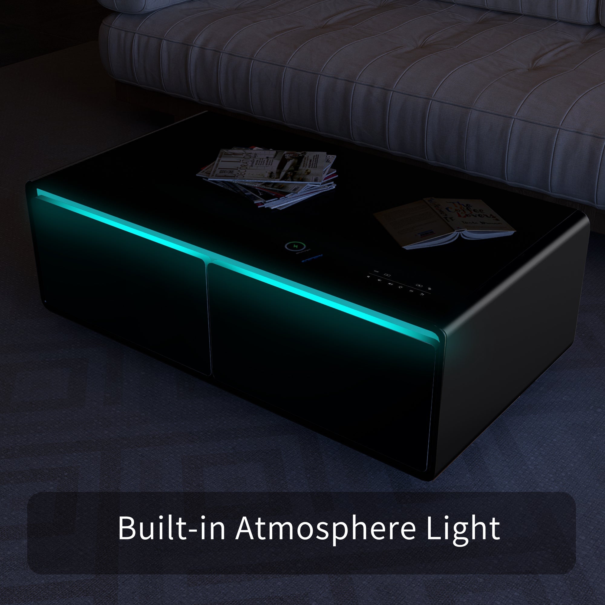 Modern Smart Coffee Table with Built - in Fridge Touch Control Panel