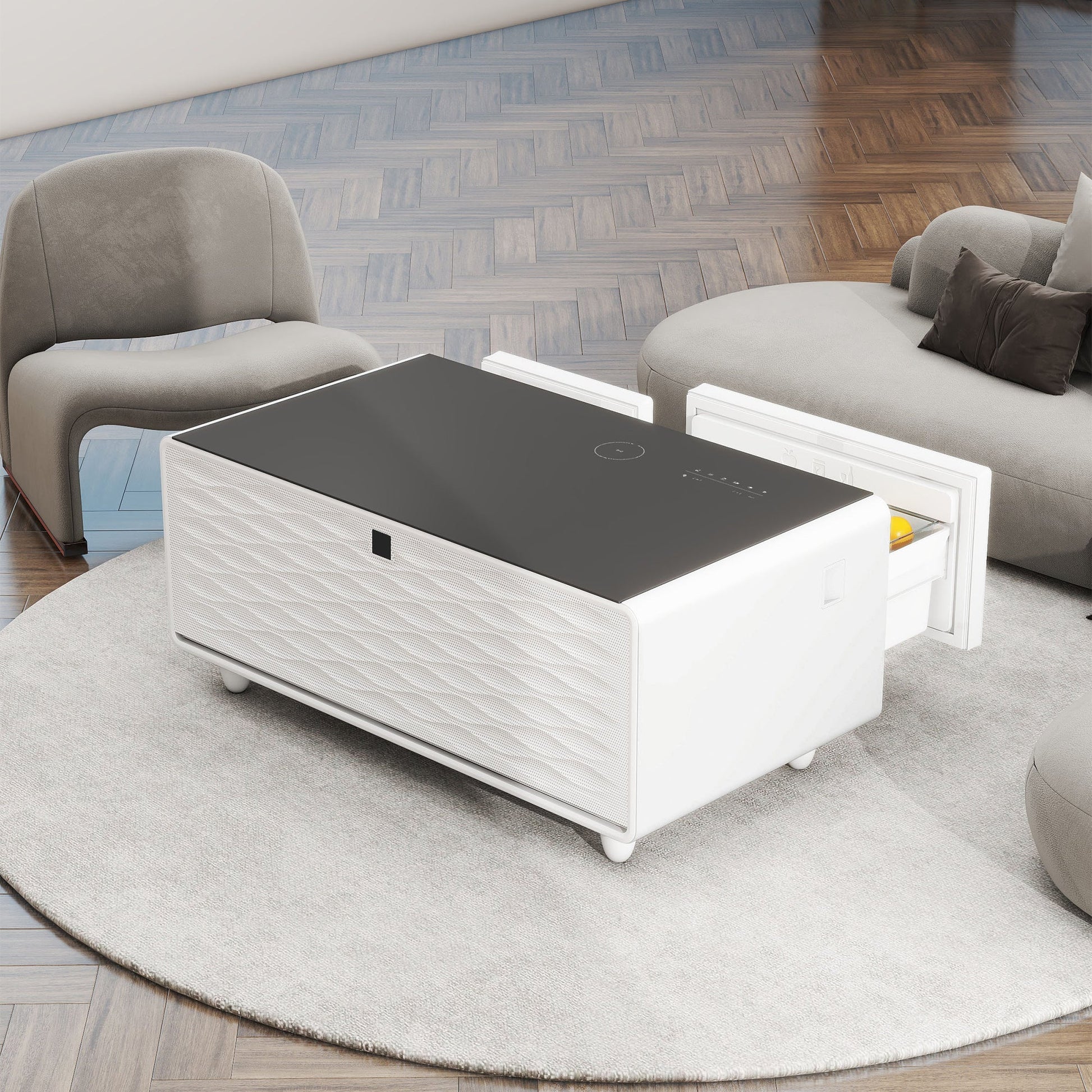 Modern Smart Coffee Table with Built - in Fridge Touch Control Panel