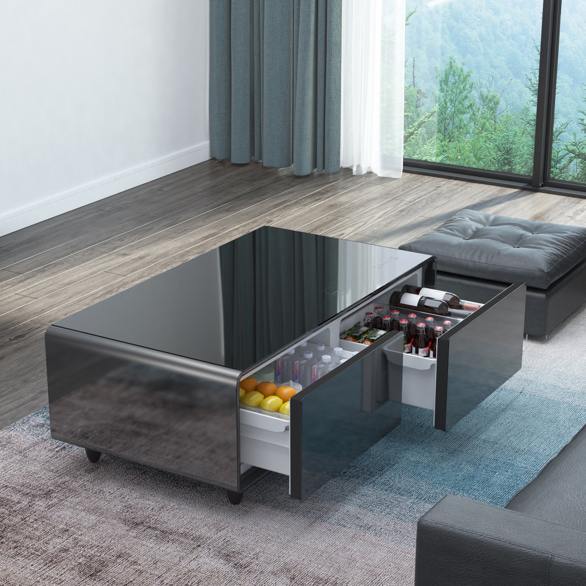Modern Smart Coffee Table with Built - in Fridge Touch Control Panel