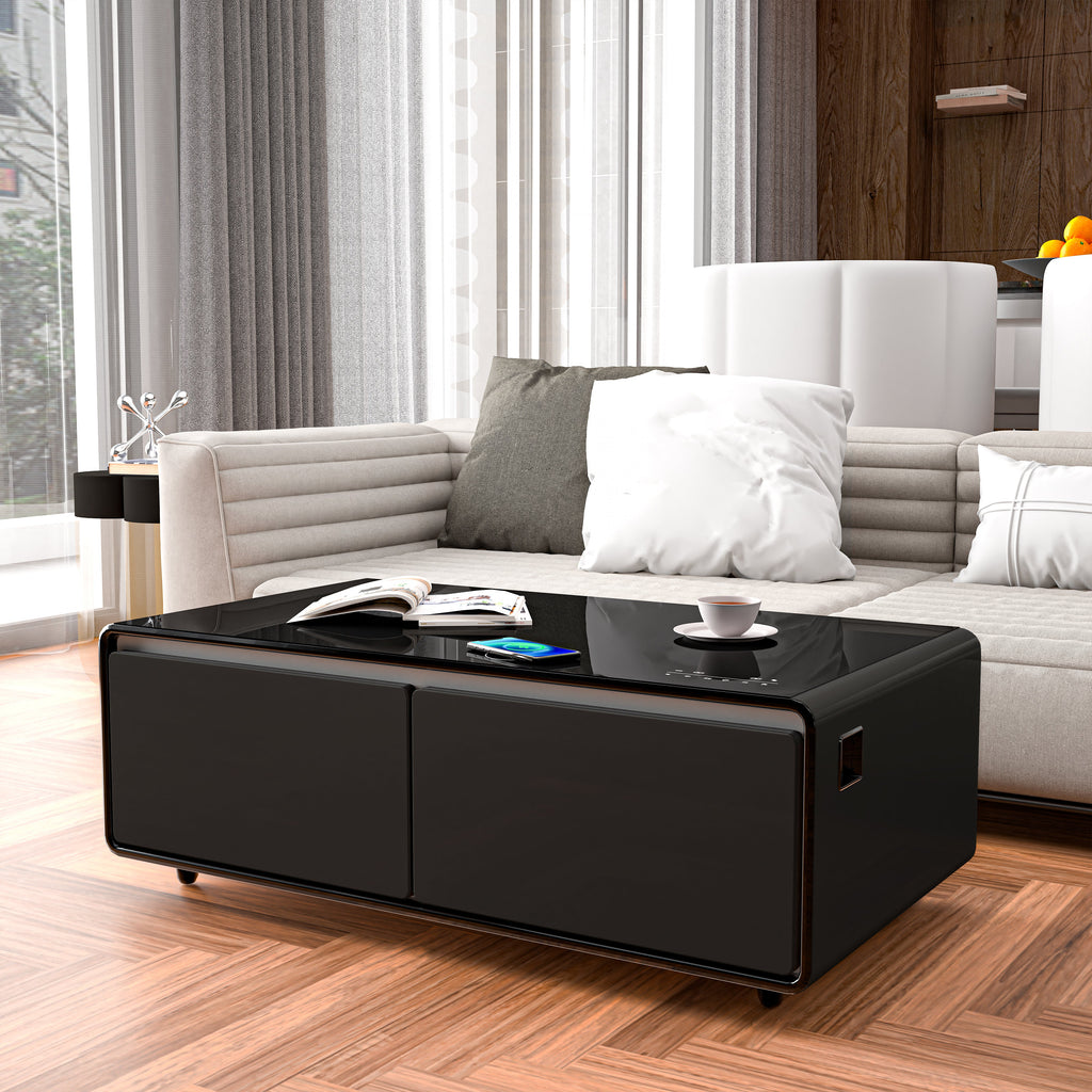 Modern Smart Coffee Table with Built - in Fridge Touch Control Panel