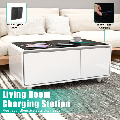 Modern Smart Coffee Table with Built - in Fridge Touch Control Panel