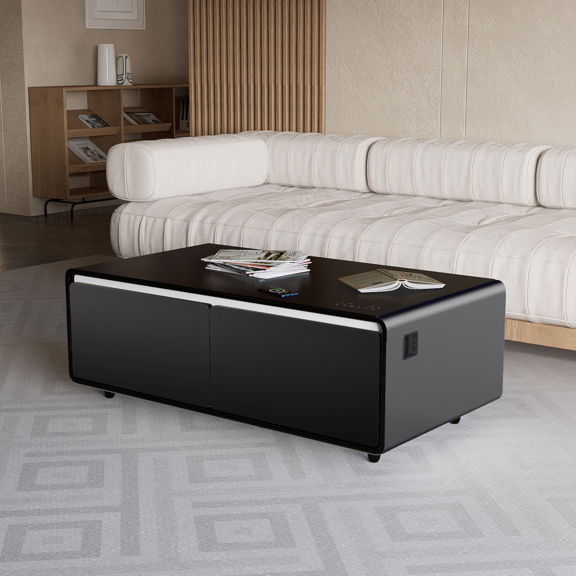 Modern Smart Coffee Table with Built - in Fridge Touch Control Panel