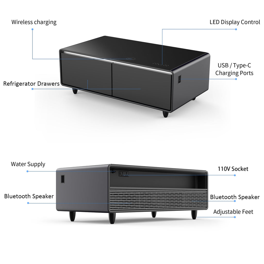 Modern Smart Coffee Table with Built - in Fridge Touch Control Panel