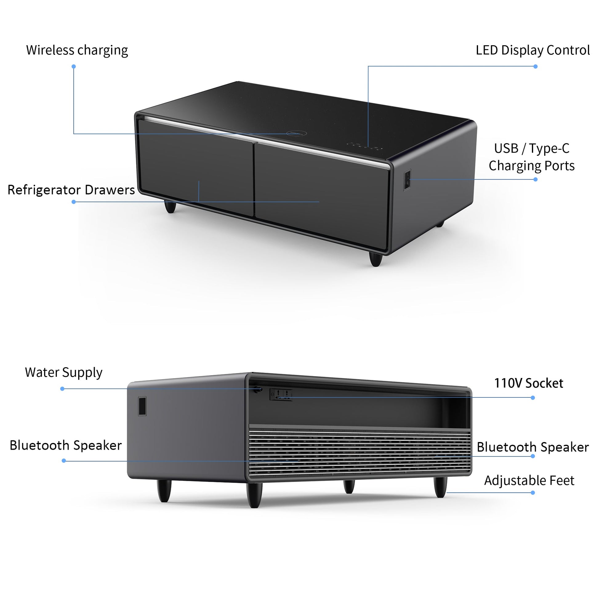Modern Smart Coffee Table with Built - in Fridge Touch Control Panel
