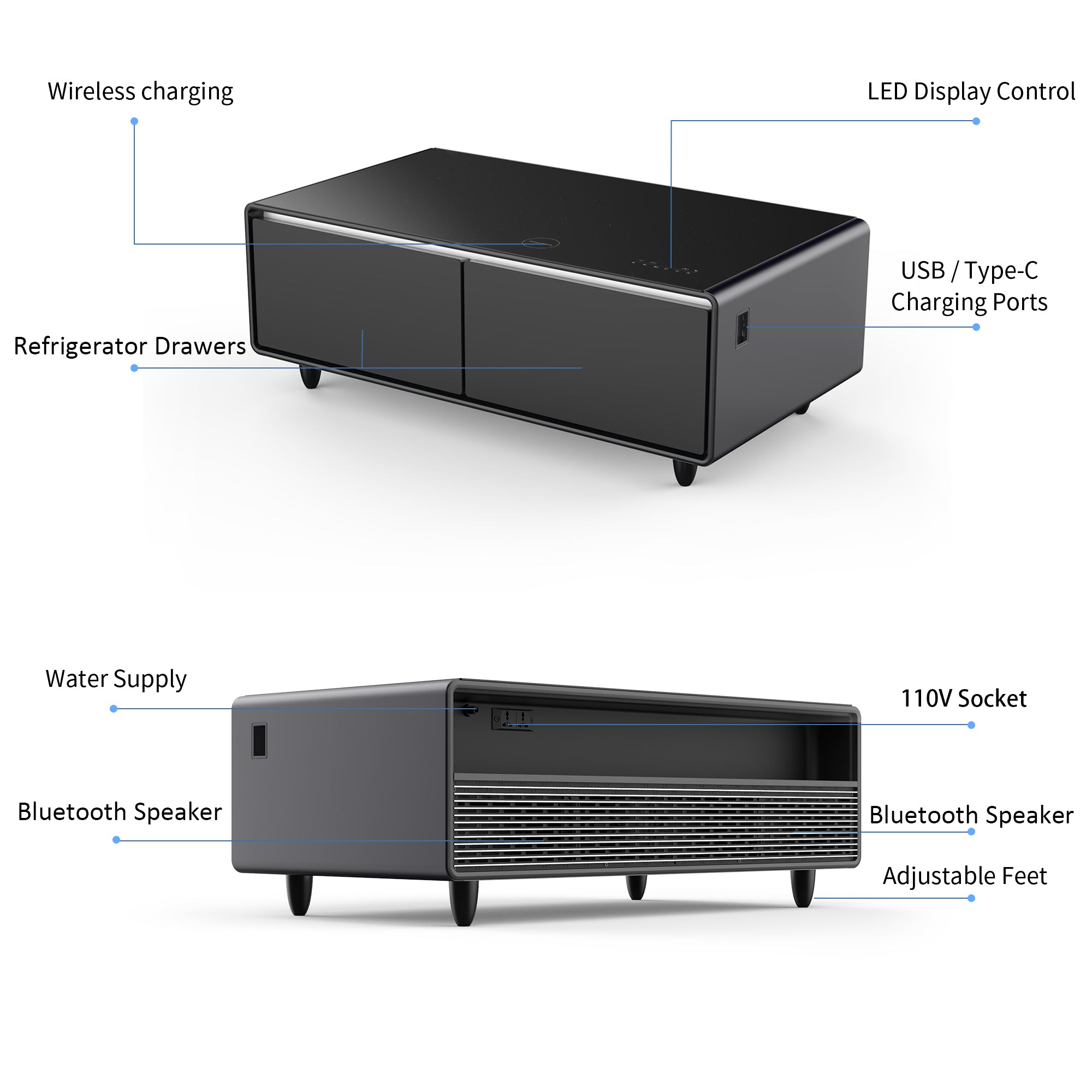 Modern Smart Coffee Table with Built - in Fridge Touch Control Panel