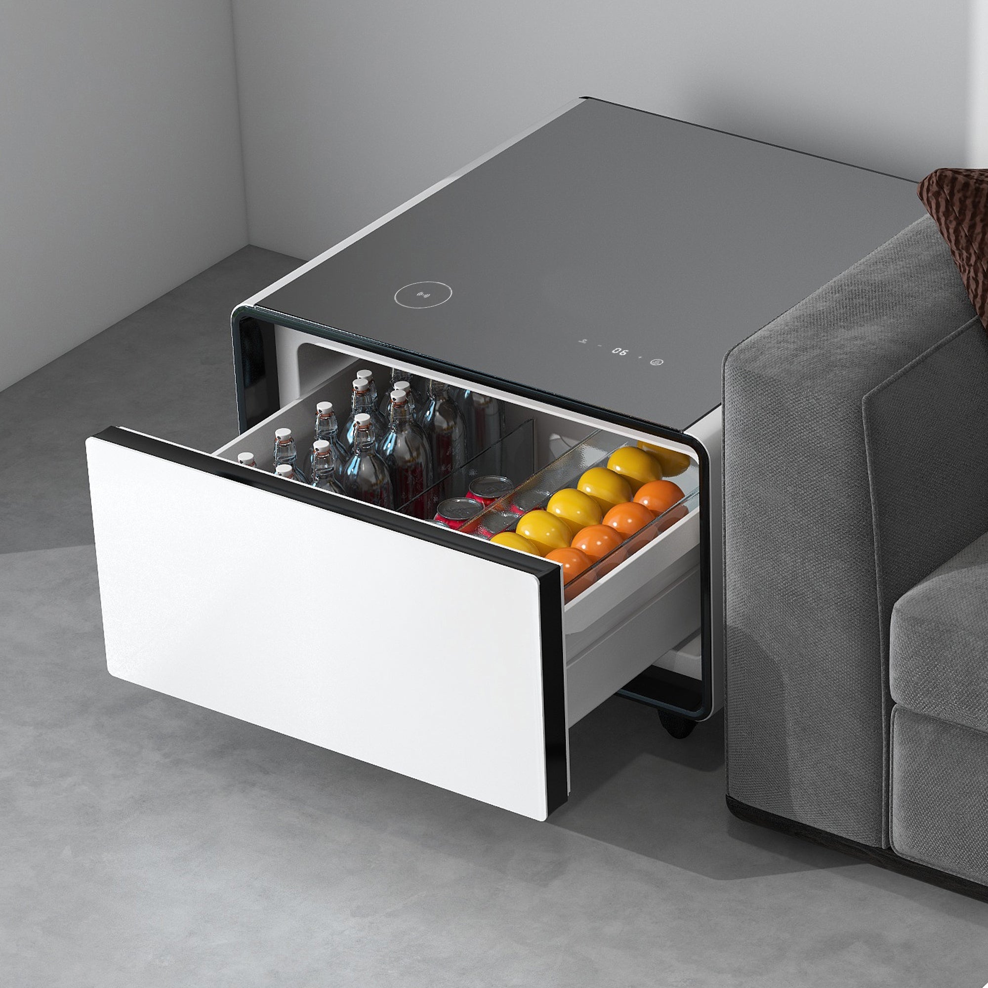 Modern Smart Side Table with Built - in Fridge Temperature Control White